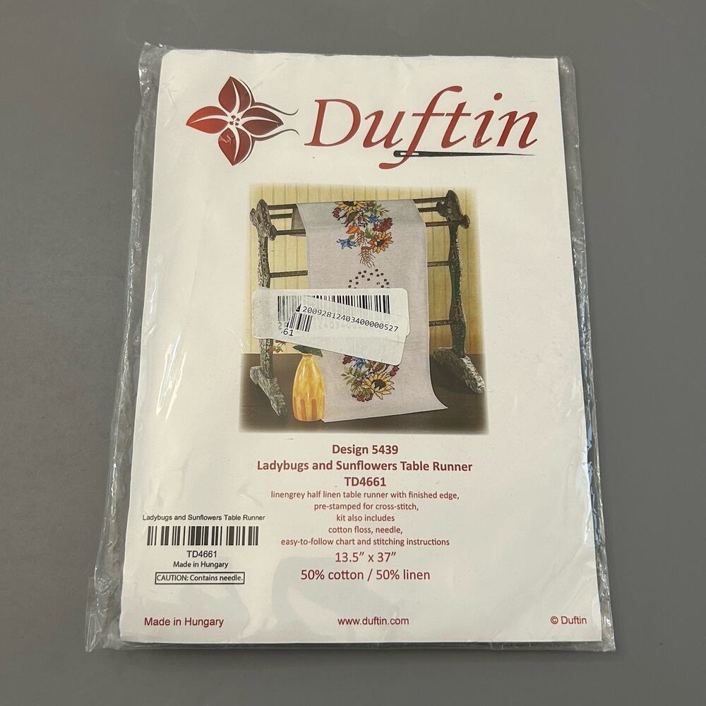 Duftin Cross Stitch Kit Ladybugs and Sunflower Table Runner 13.5x37” Design 5439